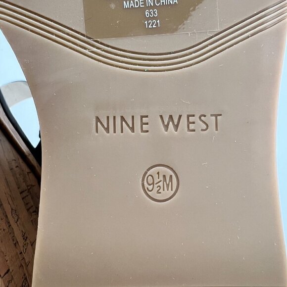 Nine West Rapps Platform Wedge Sandals Size 9.5 Black Tan Square Open Toe - Picture 11 of 13